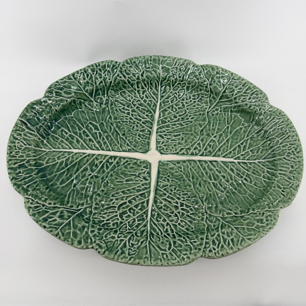 Bordallo Pinheiro Cabbage Green Oval Serving Platter 16.5 Inch Portugal Ceramic